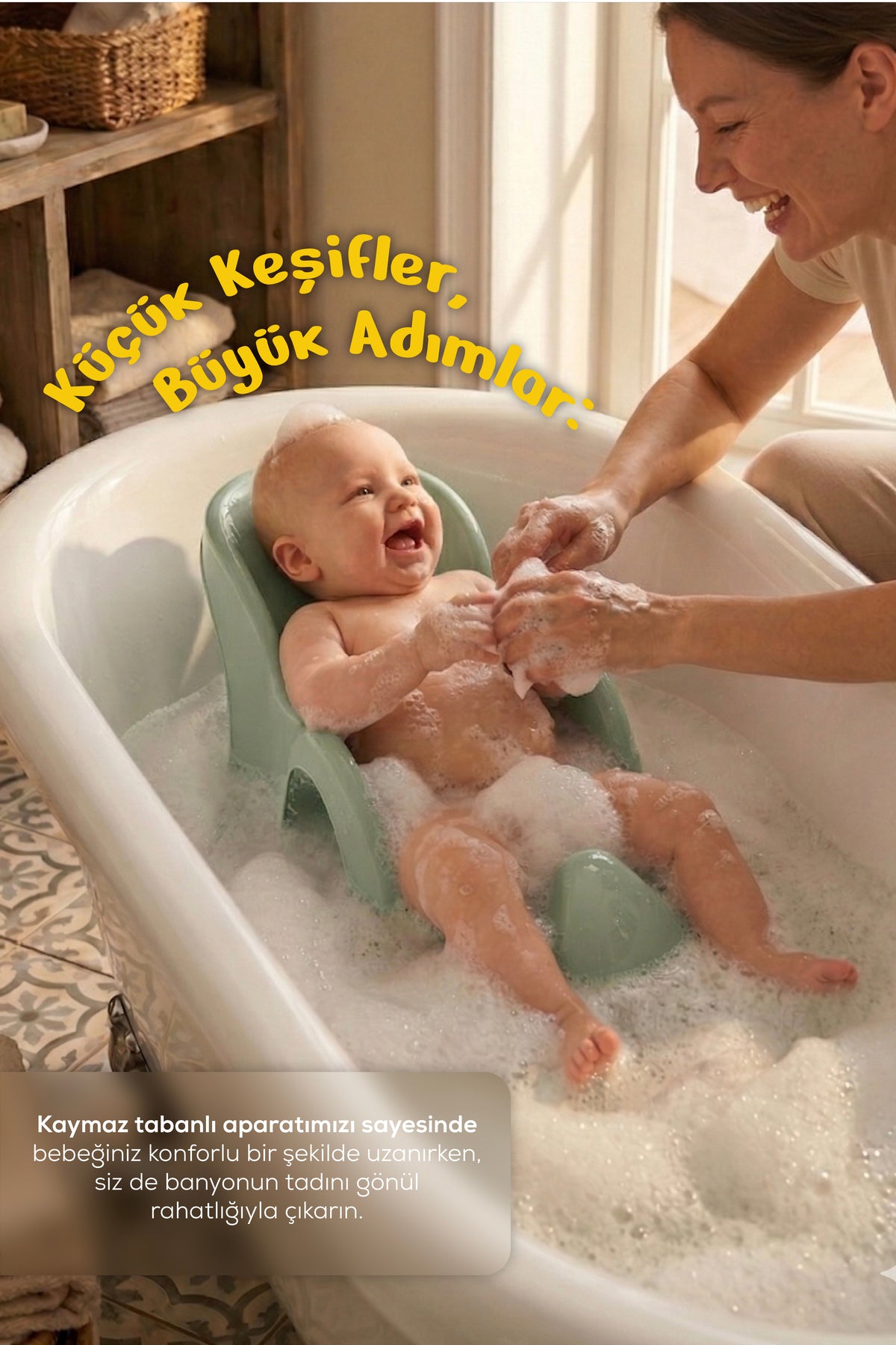 Vakumlu Bebek Yıkama Banyo Aparatı - Bebek Küvet Oturağı - Yeşil