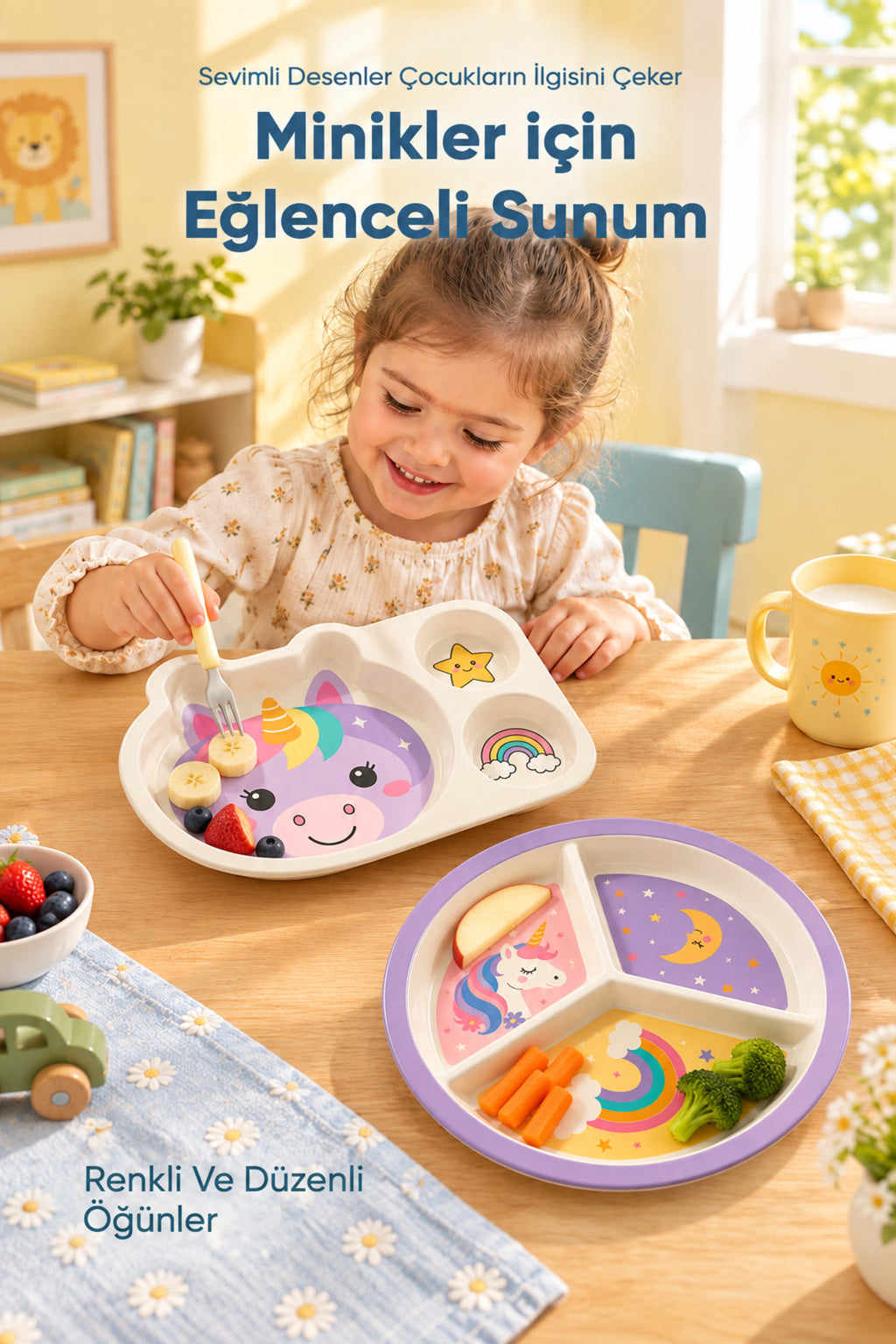 2'li Melamin Çocuk Tabağı - Ekstra Dayanıklı BPA Free Beslenme Seti- Kırılmaz Çocuk Beslenme Tabağı - BSH-162
