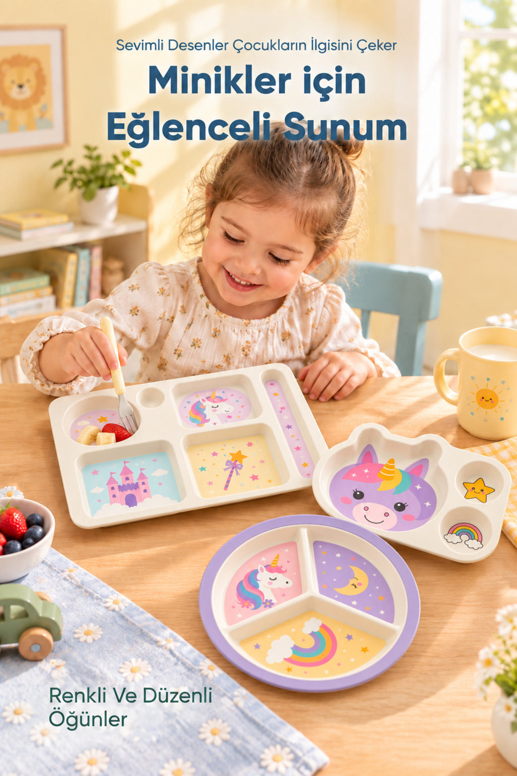 3'lü Melamin Çocuk Tabağı - Ekstra Dayanıklı BPA Free Beslenme Seti- Kırılmaz Çocuk Beslenme Tabağı - BSH-155