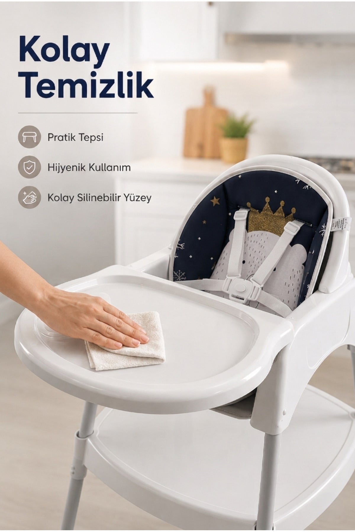 Bebek Mama Oturağı- Çok Fonksiyonlu Bebek Mama Sandalyesi ve Dönüştürülebilir Oyun Masası Seti-Beyaz