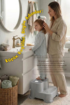 Kaydırmaz Çocuk Basamağı - Çift Katlı Banyo Merdiven Yükseltici Bebek Basamağı -Gri wumboo-color-gri