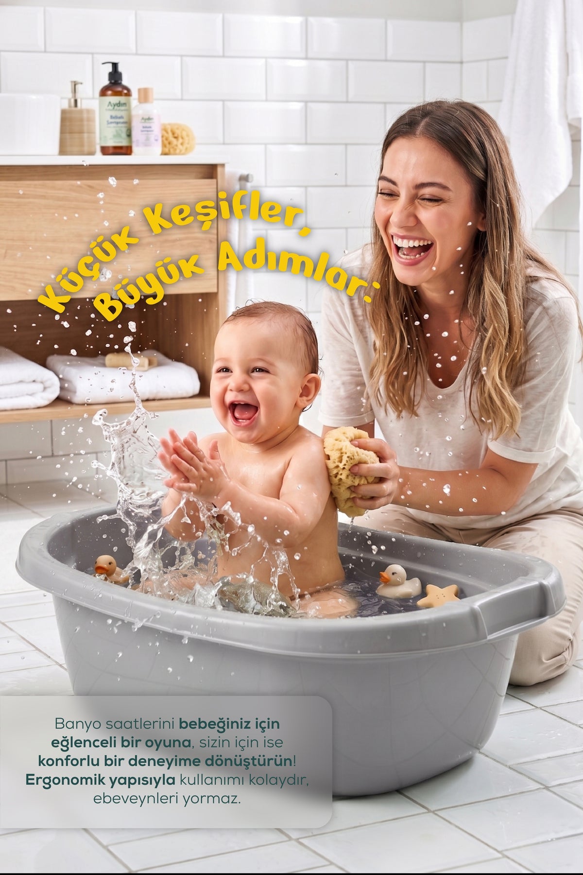 Bebek Banyo Küveti - Bebek Yıkama Küveti, Yenidoğan Yıkama Küveti 40 Lt - Gri wumboo-color-gri