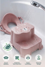 Çocuk Tuvalet Alıştırma Seti - Kaydırmaz 2 Katlı Basamak ve Kulplu Klozet Adaptörü-Pembe wumboo-color-pembe