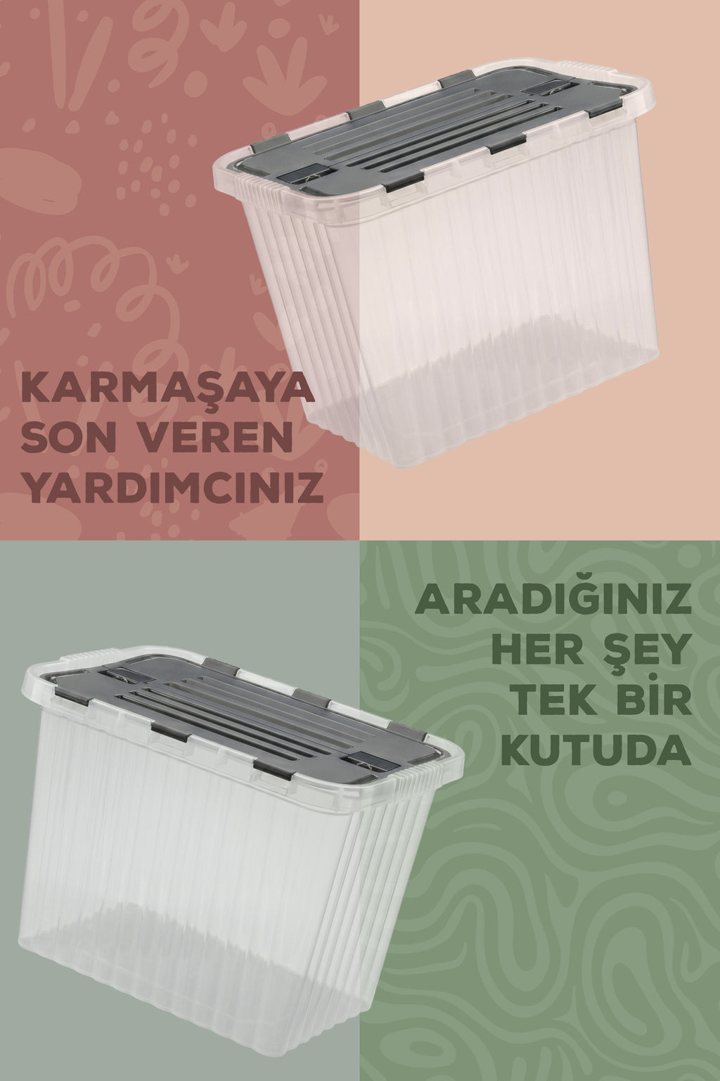 3 Adet Kilitli Kapak Oyuncak Saklama Kutusu -16 Lt Çocuk Odası Düzenleyici, Oyuncak Saklama Kutusu-Antrasit