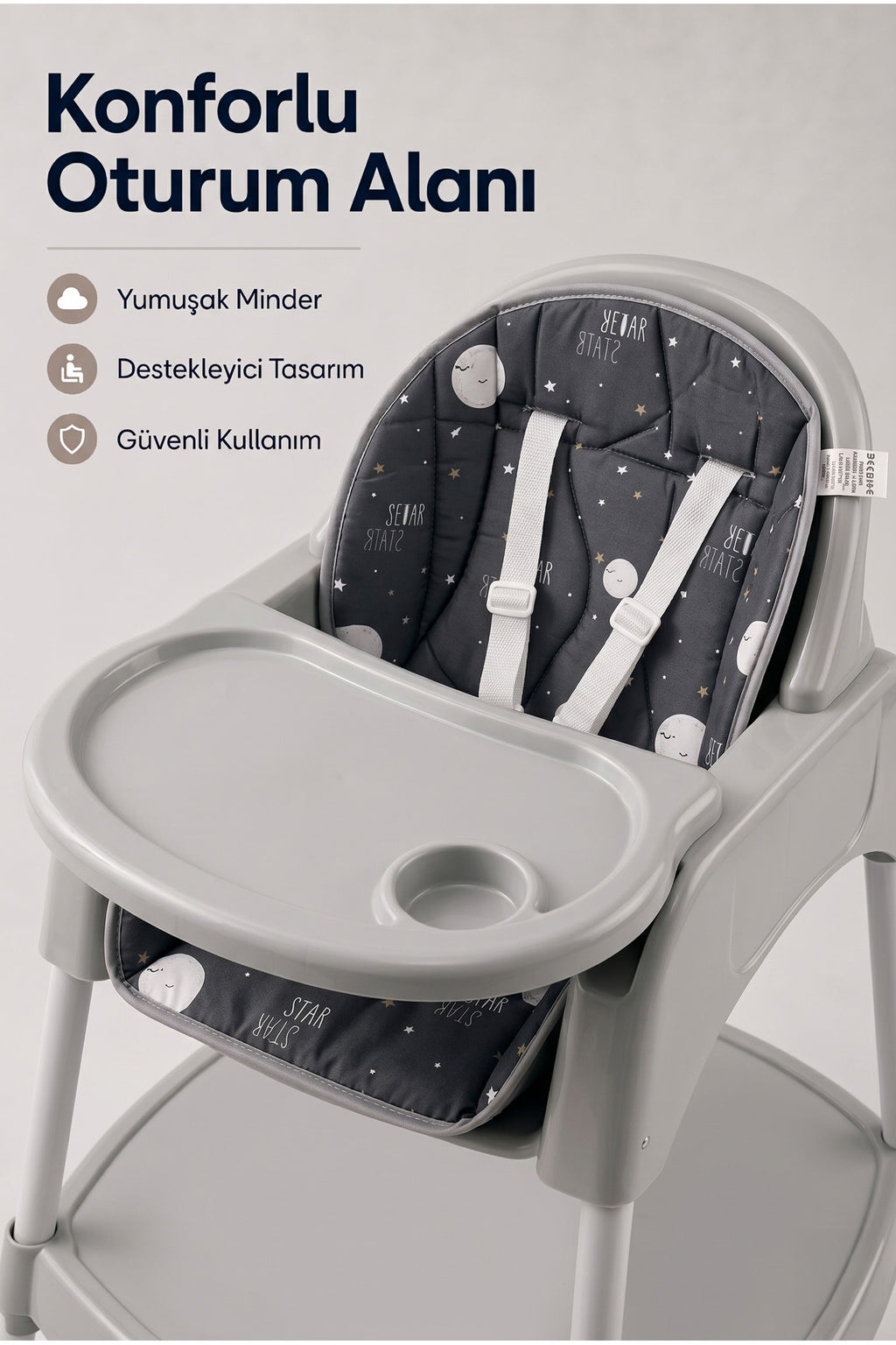 Bebek Mama Oturağı- Çok Fonksiyonlu Bebek Mama Sandalyesi ve Dönüştürülebilir Oyun Masası Seti - Gri