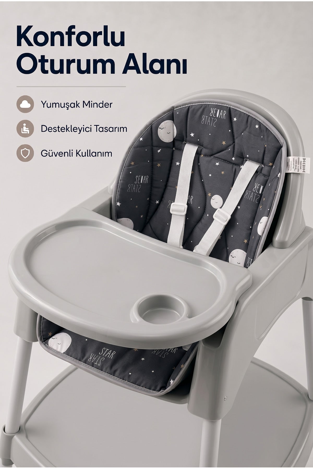 Bebek Mama Oturağı- Çok Fonksiyonlu Bebek Mama Sandalyesi ve Dönüştürülebilir Oyun Masası Seti - Gri