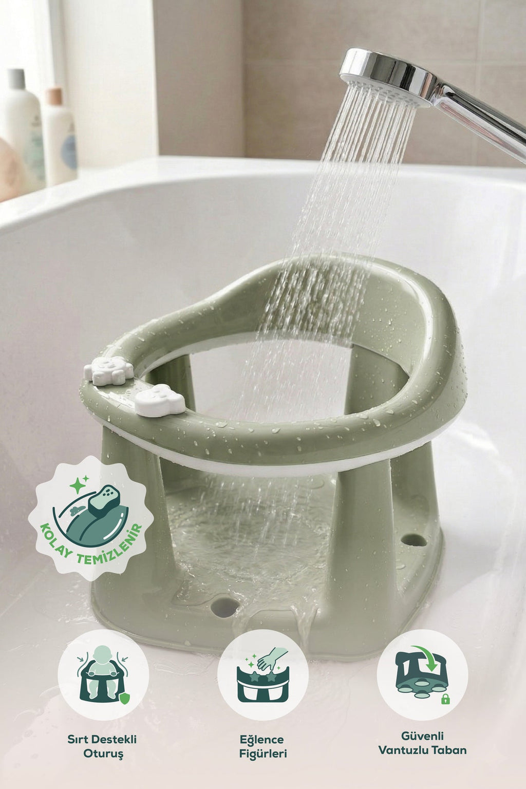 Bebek Banyo Oturağı - Mama Oturağı Vakum Tabanlı Bebek Oturağı Yeşil wumboo-color-yesil