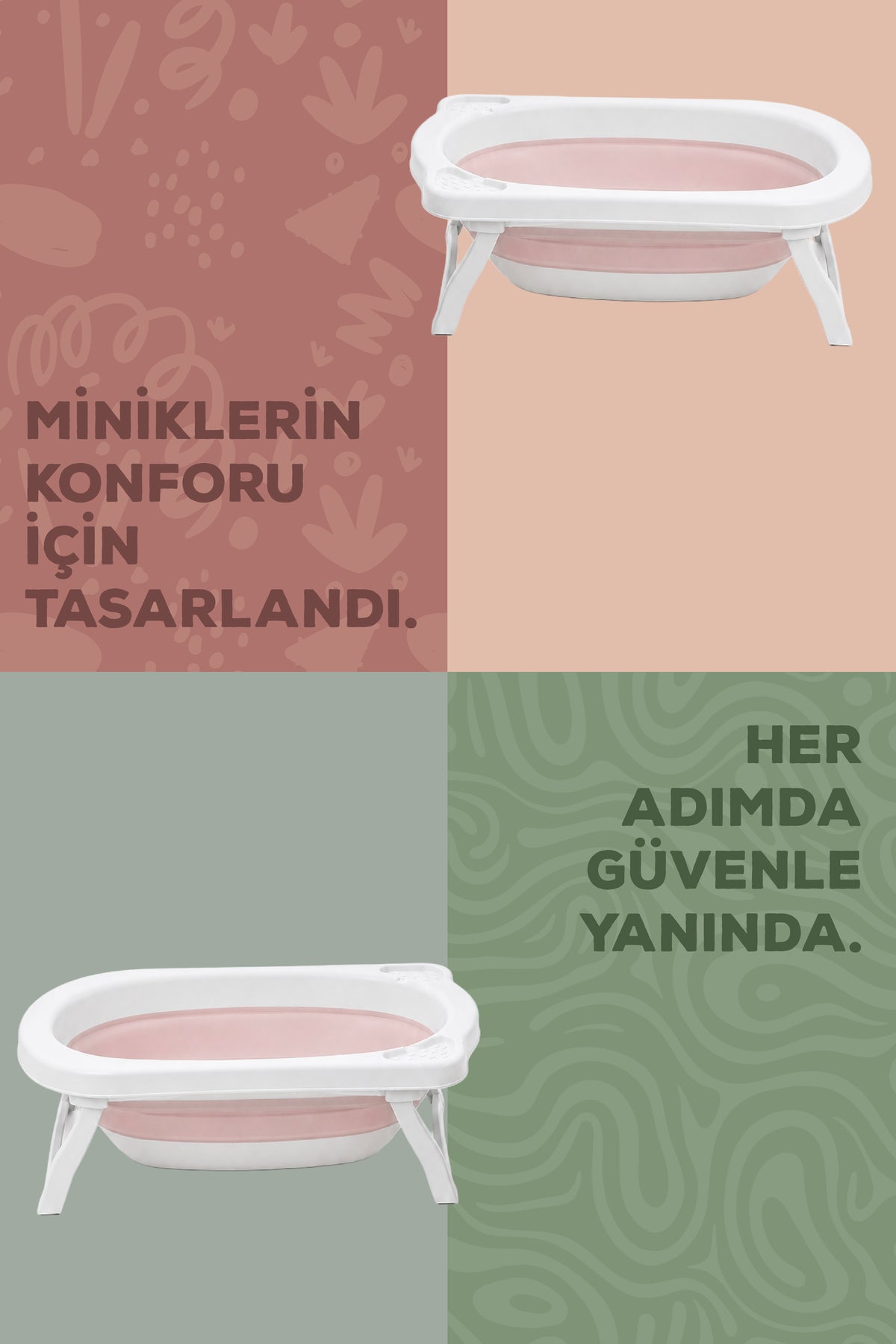 Katlanır Bebek Küveti-Katlanır Küvet, Portatif Bebek Küveti,2 Sünger Hediyeli -Pembe