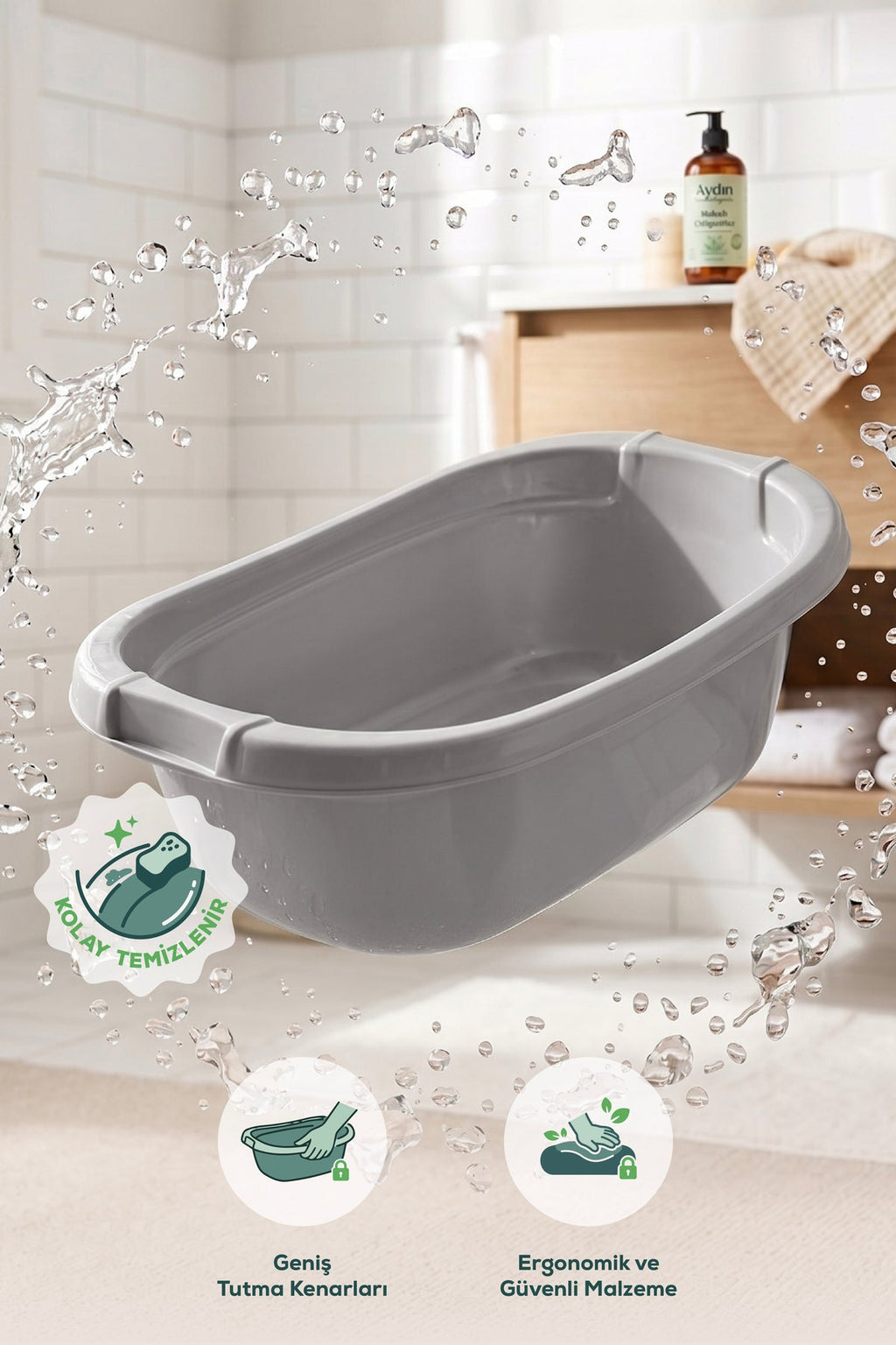 Bebek Banyo Küveti - Bebek Yıkama Küveti, Yenidoğan Yıkama Küveti 40 Lt - Gri wumboo-color-gri