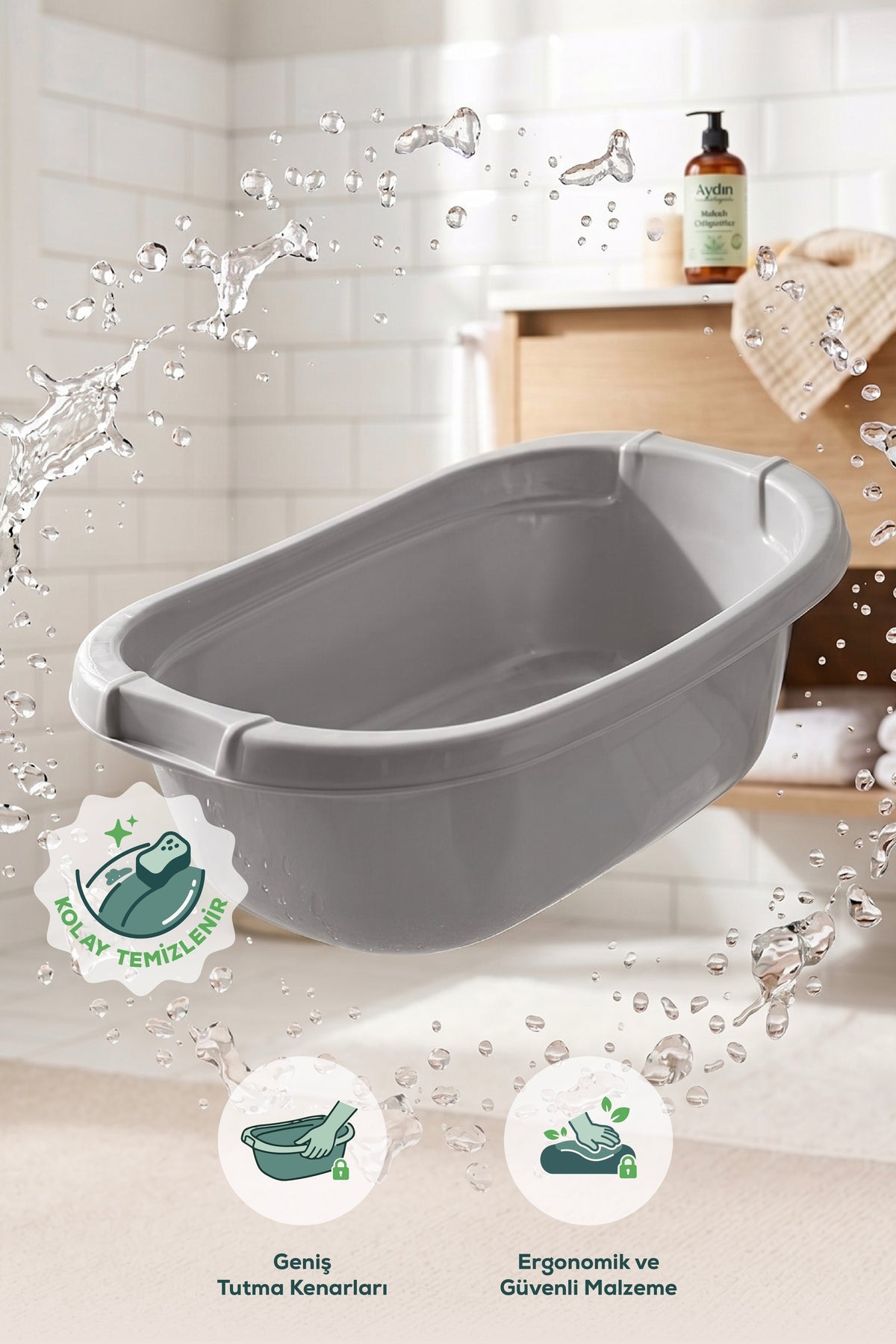 Bebek Banyo Küveti - Bebek Yıkama Küveti, Yenidoğan Yıkama Küveti 40 Lt - Gri wumboo-color-gri