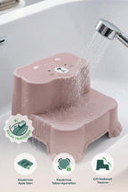Kaydırmaz Çocuk Basamağı - Çift Katlı Banyo Merdiven Yükseltici Bebek Basamağı -Pembe wumboo-color-pembe
