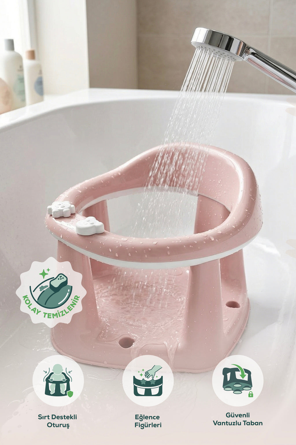 Bebek Banyo Oturağı - Mama Oturağı Vakum Tabanlı Bebek Oturağı Pembe