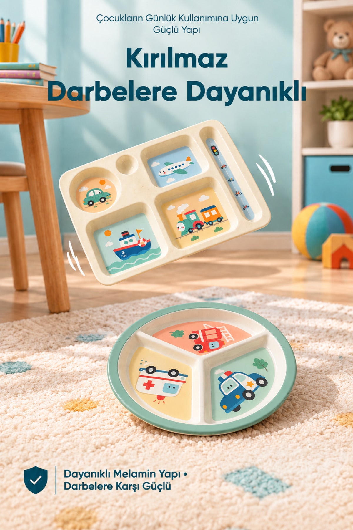 2'li Melamin Çocuk Tabağı - Ekstra Dayanıklı BPA Free Beslenme Seti- Kırılmaz Çocuk Beslenme Tabağı - BSH-161