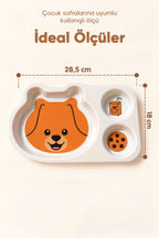 3 Bölmeli Hayvan Desenli Melamin Çocuk Tabağı-Ekstra Dayanıklı BPA Free Beslenme Tabağı-Köpek