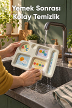 6 Bölmeli Melamin Çocuk Tabağı-Ekstra Dayanıklı BPA Free Beslenme Tabağı-Eğitici Çocuk Tabağı
