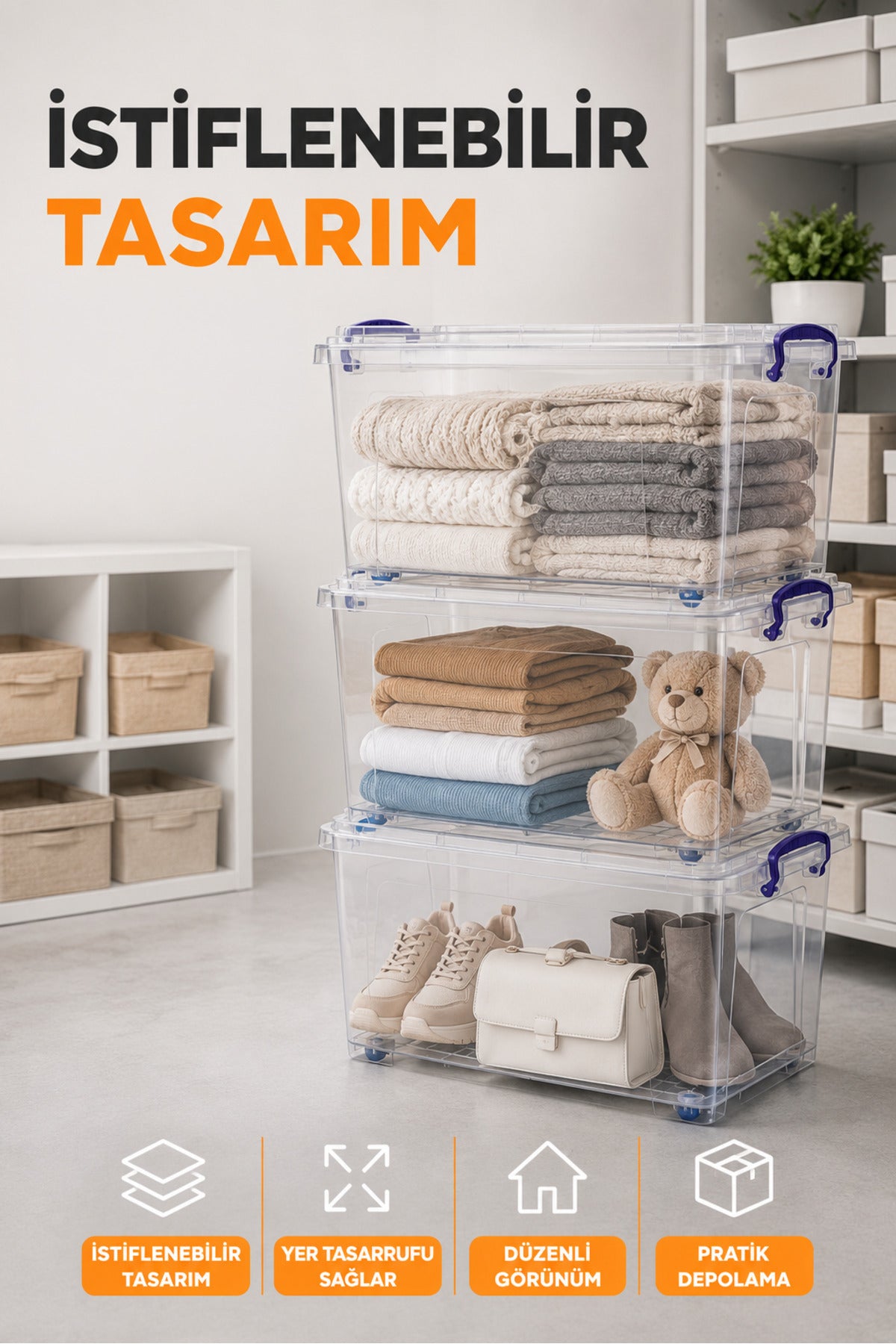 Tekerlekli 42 Lt Oyuncak Saklama Kutusu, Oyuncak Düzenleyici-Çocuk Odası Düzenleyici Organizer