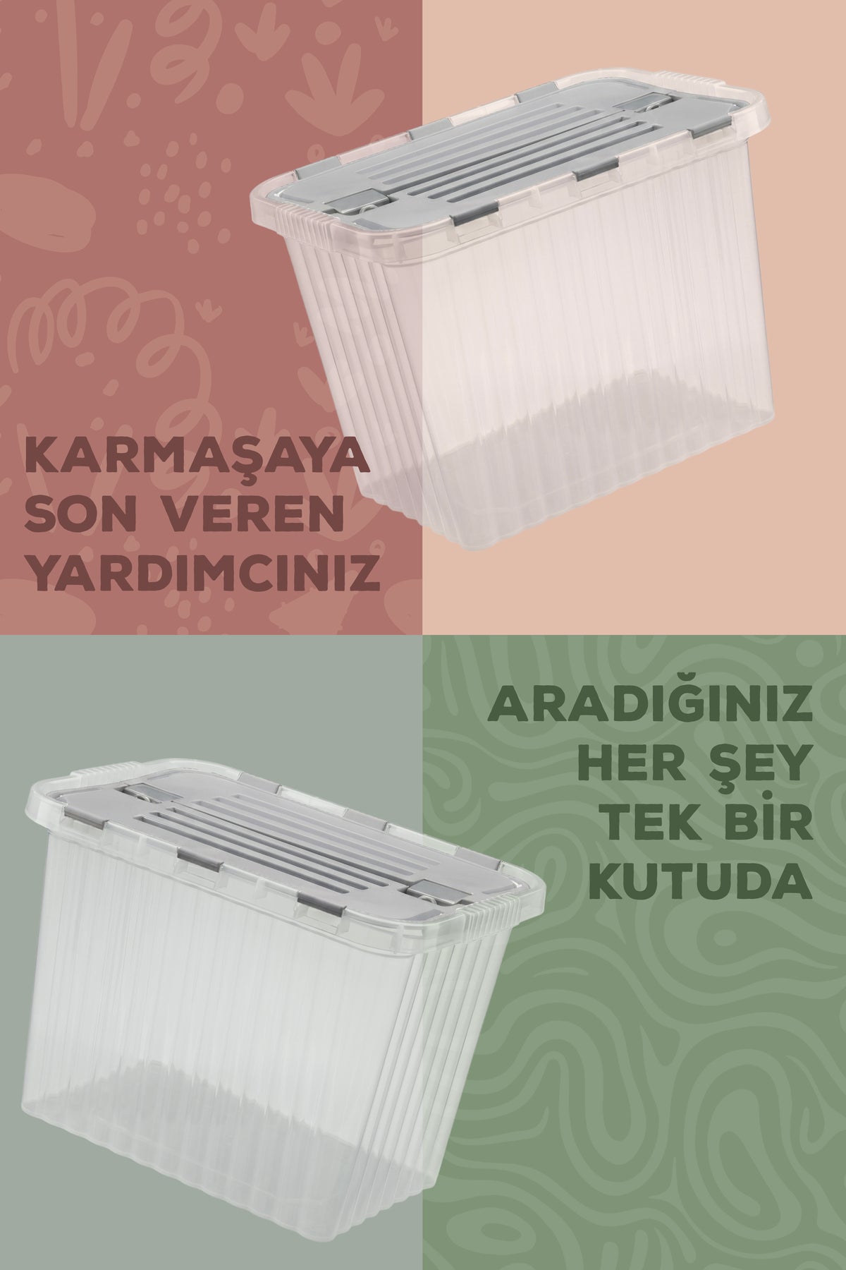 Kilitli Kapak Oyuncak Saklama Kutusu - 16 Lt Çocuk Odası Düzenleyici, Oyuncak Saklama Kutusu-Gri