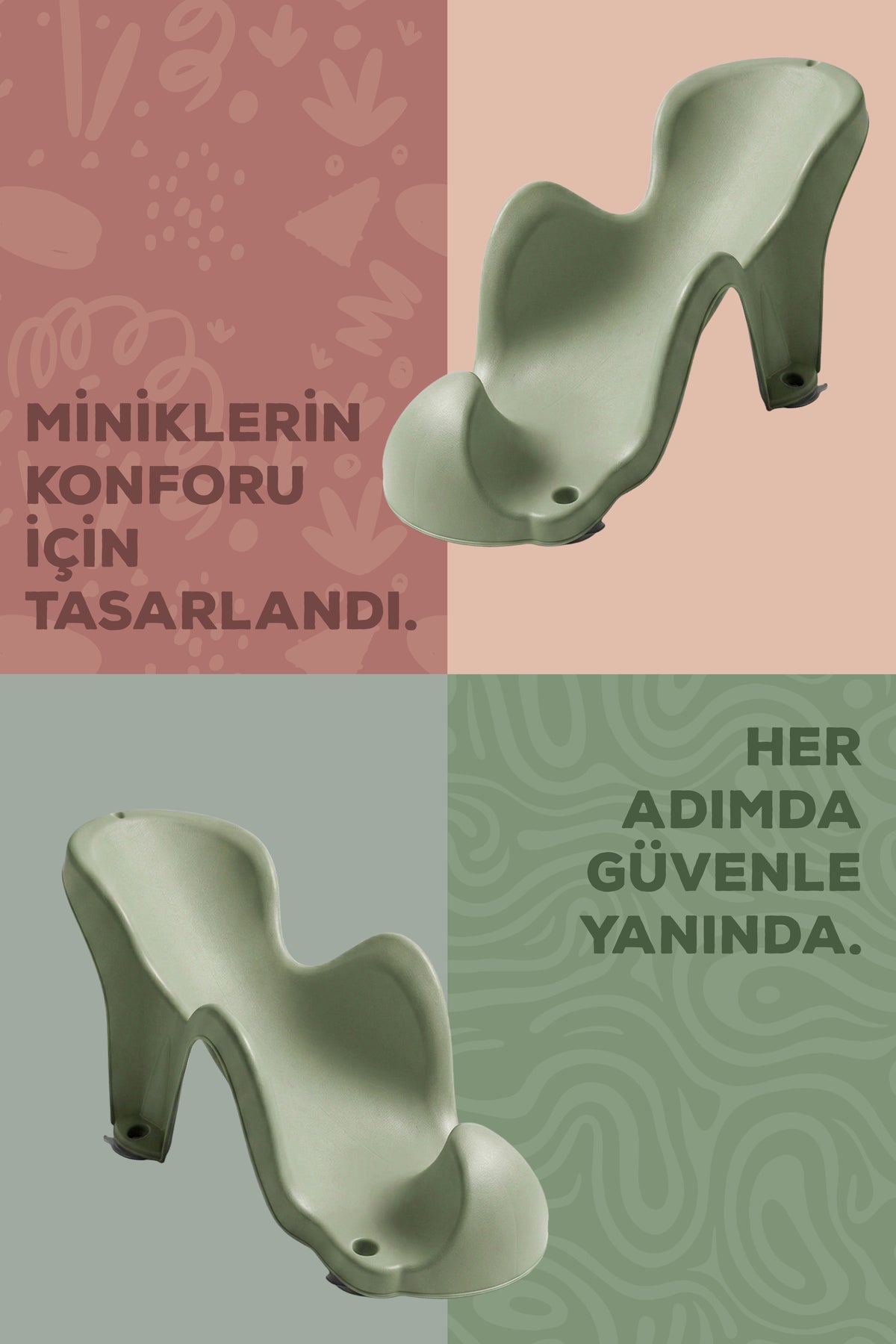 Vakumlu Bebek Yıkama Banyo Aparatı - Bebek Küvet Oturağı - Yeşil