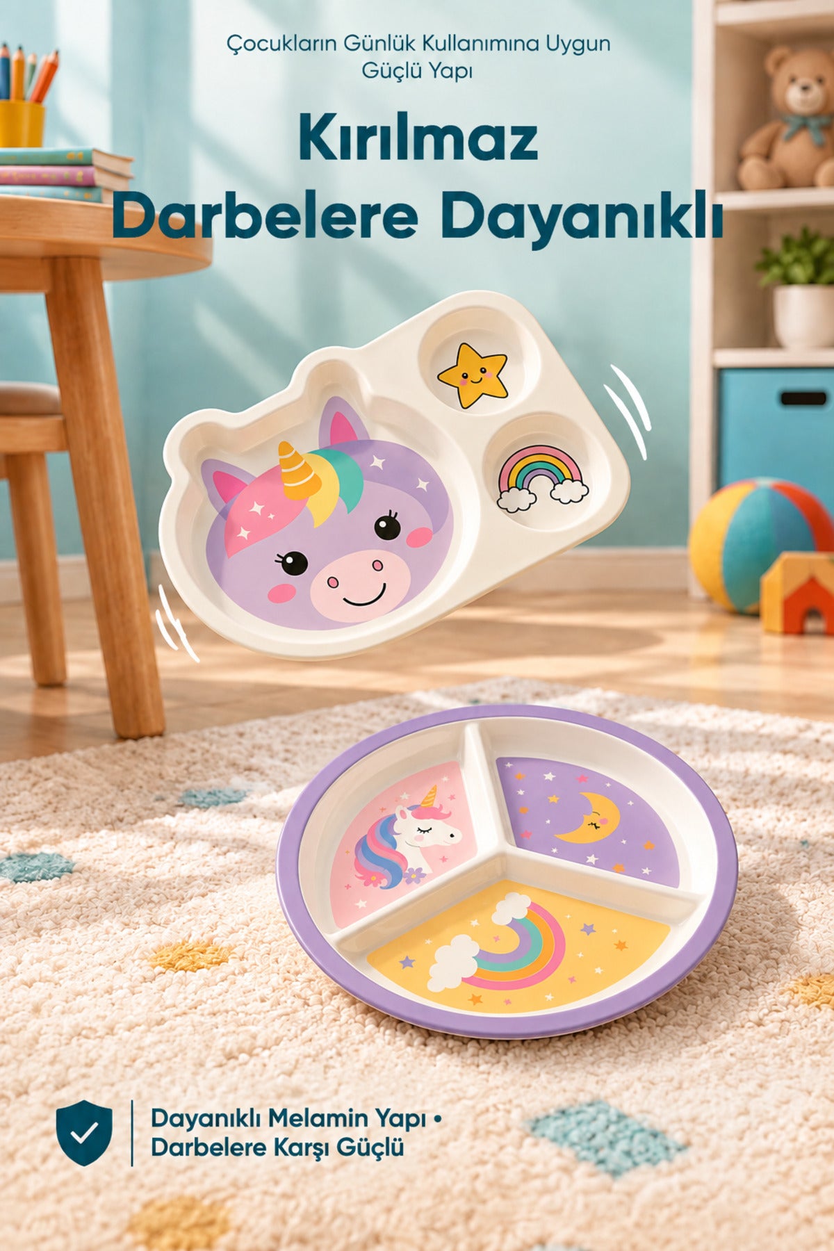 2'li Melamin Çocuk Tabağı - Ekstra Dayanıklı BPA Free Beslenme Seti- Kırılmaz Çocuk Beslenme Tabağı - BSH-162