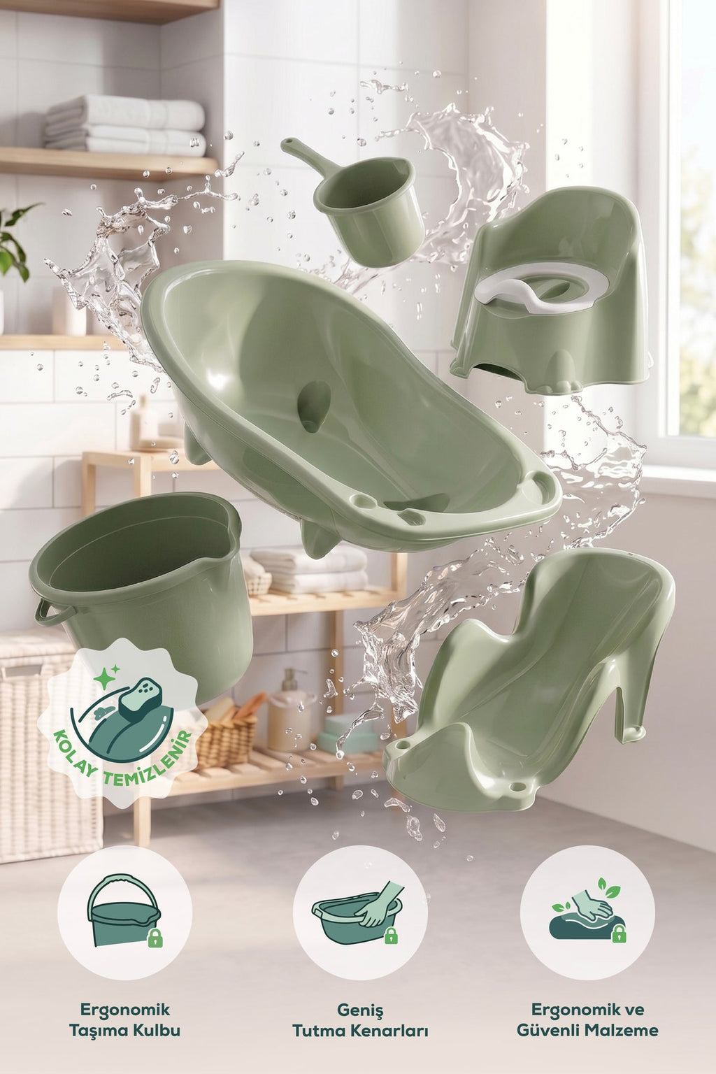 5'li Set Fileli Yenidoğan Küvet Seti Yeşil wumboo-color-yesil