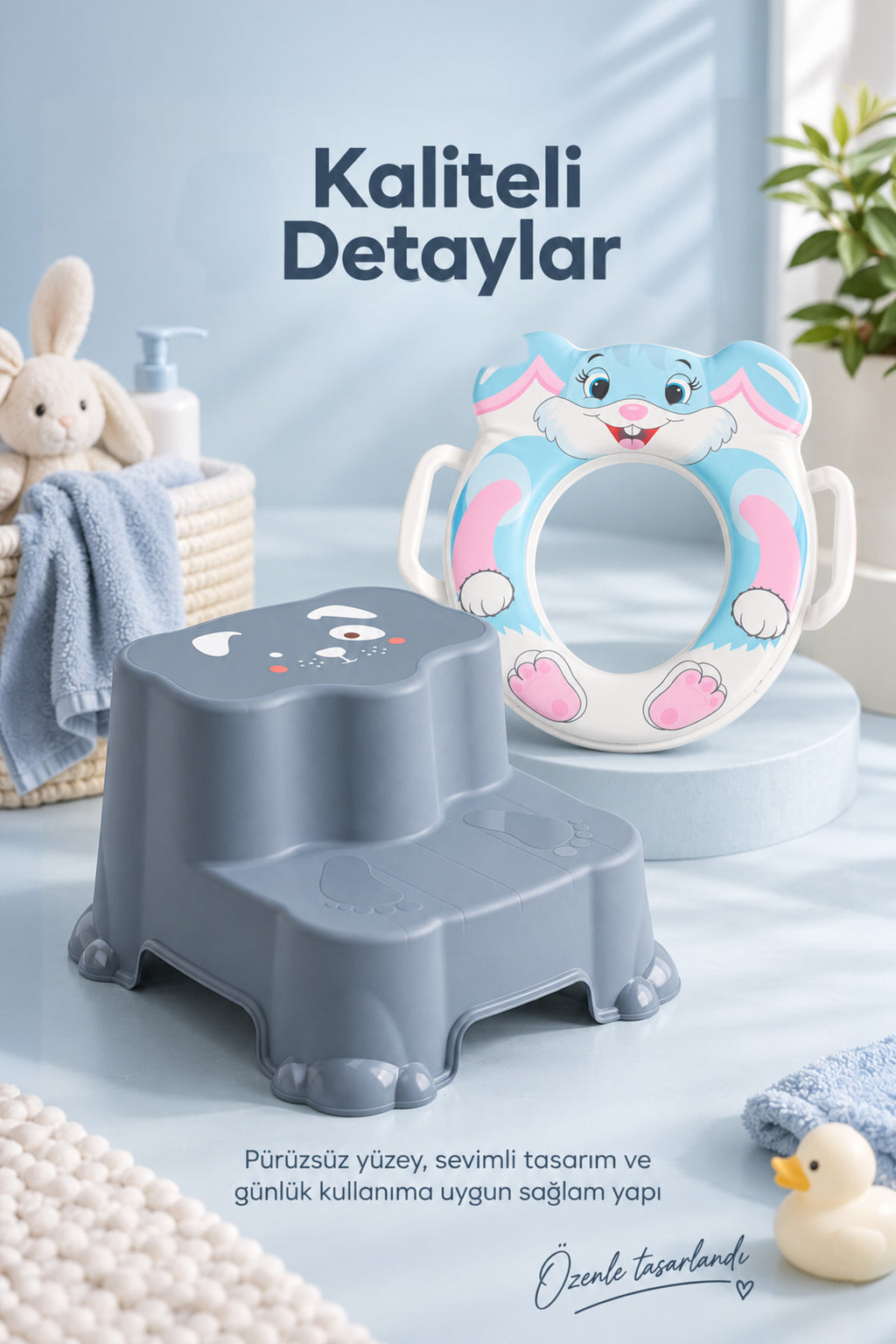 Çocuk Tuvalet Alıştırma Seti Süngerli Adaptör ve Basamak wumboo-color-mavi