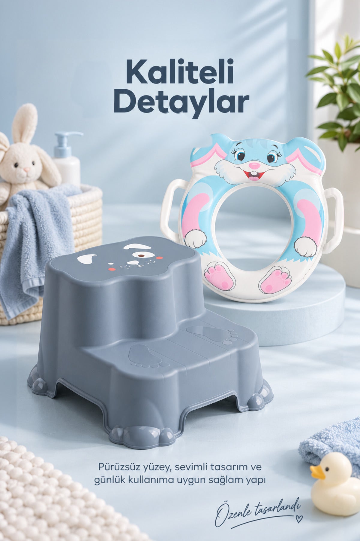 Çocuk Tuvalet Alıştırma Seti Süngerli Adaptör ve Basamak wumboo-color-mavi