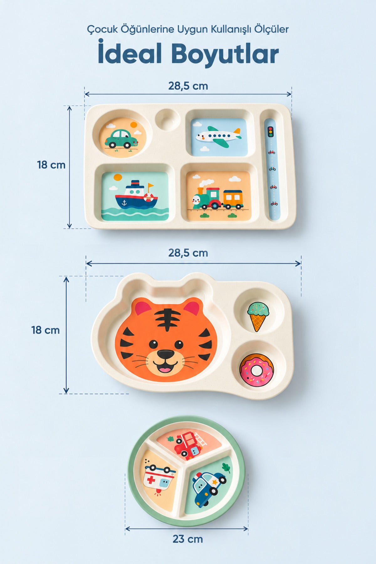 3'lü Melamin Çocuk Tabağı - Ekstra Dayanıklı BPA Free Beslenme Seti- Kırılmaz Çocuk Beslenme Tabağı - BSH-158