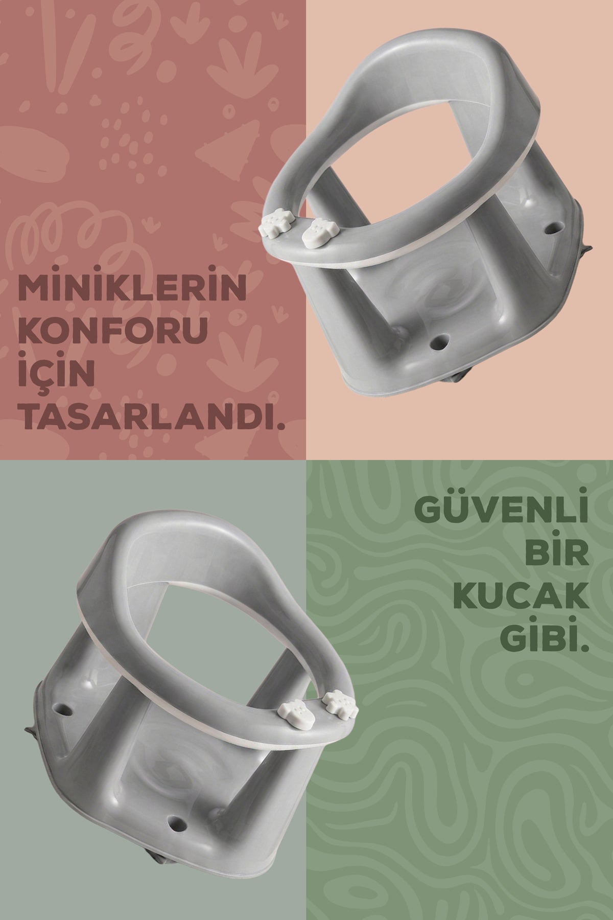 Bebek Banyo Oturağı - Mama Oturağı Vakum Tabanlı Bebek Oturağı Gri