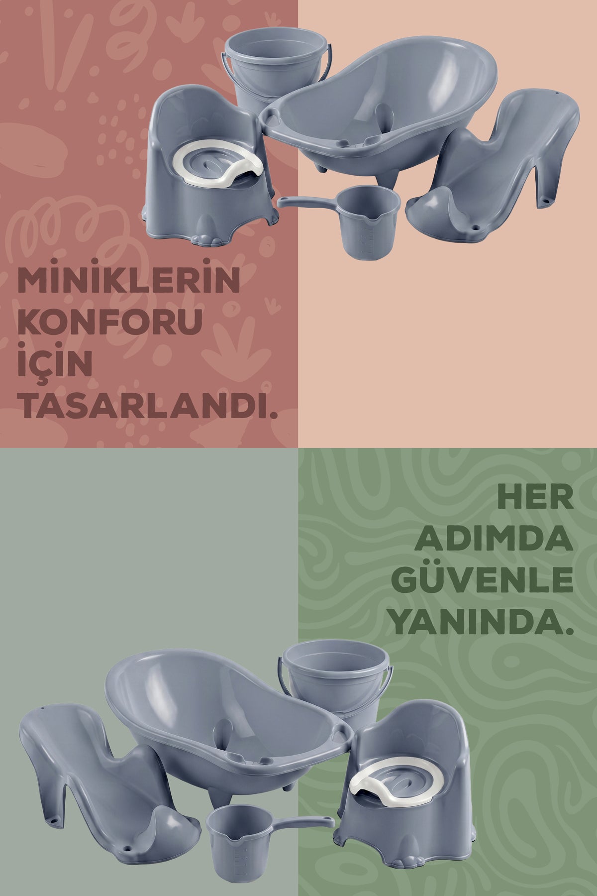 5'li Set Fileli Yenidoğan Küvet Seti Mavi