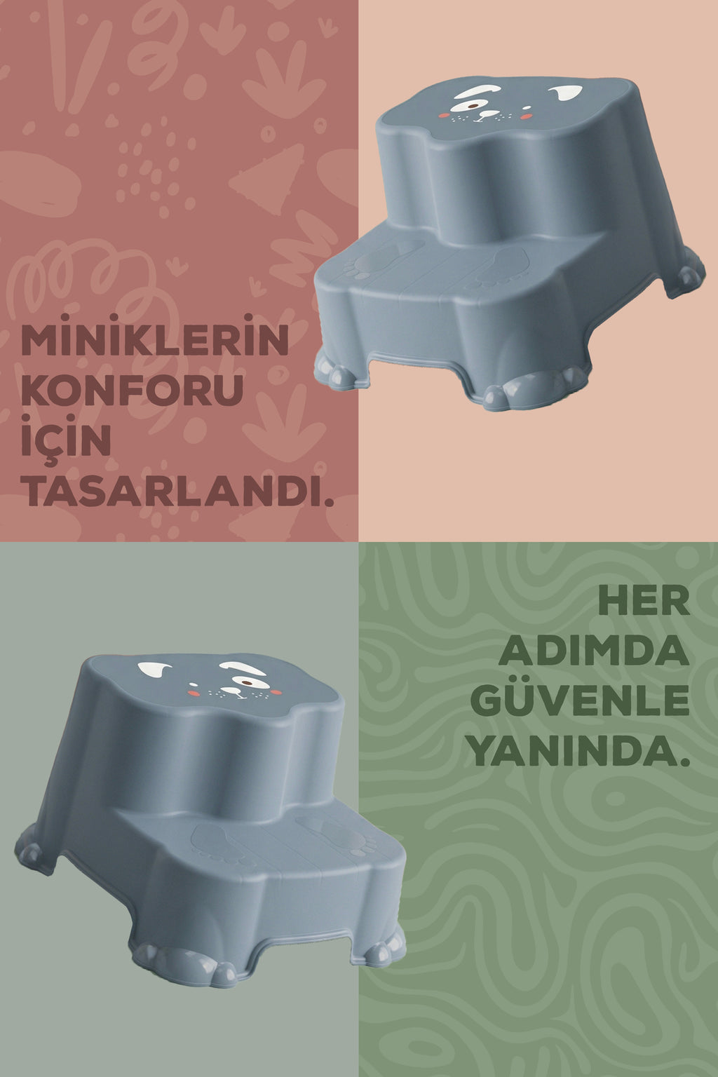 Kaydırmaz Çocuk Basamağı - Çift Katlı Banyo Merdiven Yükseltici Bebek Basamağı -Mavi