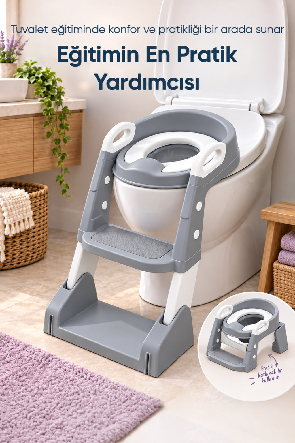 Kendinden Basamaklı Katlanır Lazımlık ve Klozet Adaptörü wumboo-color-gri