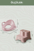 Çocuk Tuvalet Alıştırma Seti - Kaydırmaz 2 Katlı Basamak ve Kulplu Klozet Adaptörü-Pembe wumboo-color-pembe