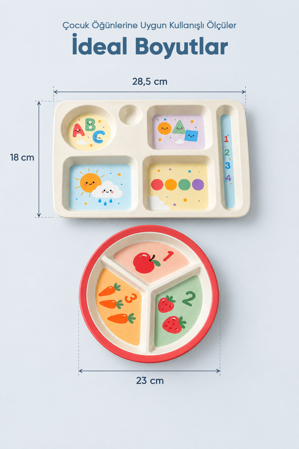 2'li Melamin Çocuk Tabağı - Ekstra Dayanıklı BPA Free Beslenme Seti- Kırılmaz Çocuk Beslenme Tabağı - BSH-159