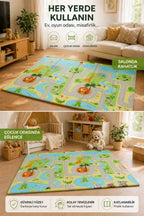 Katlanabilir Oyun Halısı ,Oyun Matı - Tek Taraflı Katlanır Mat, Oyun Matı 200x130 cm-Yeşil Yol