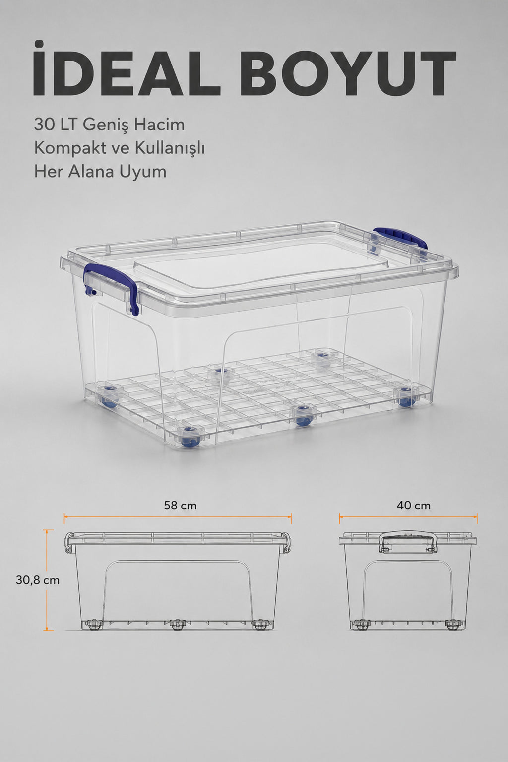 Tekerlekli 30 Litre Oyuncak Saklama Kutusu, Oyuncak Düzenleyici-Çocuk Odası Düzenleyici Organizer