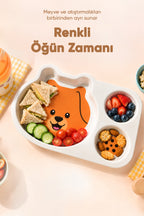 3 Bölmeli Hayvan Desenli Melamin Çocuk Tabağı-Ekstra Dayanıklı BPA Free Beslenme Tabağı-Köpek