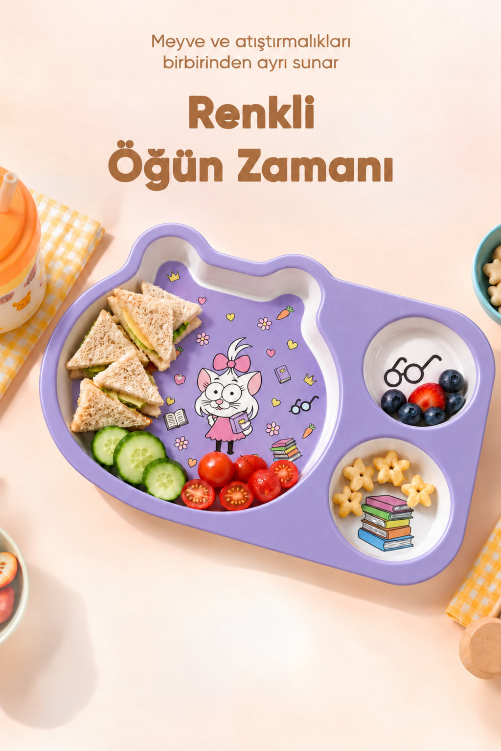 Kral Şakir 3 Bölmeli Melamin Çocuk Tabağı wumboo-color-mor