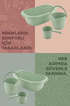3’lü Bebek Banyo Yıkama Seti - Bebek Yıkama Küveti -Bebek Banyo Su Kovası - Maşrapa - Yeşil wumboo-color-yesil