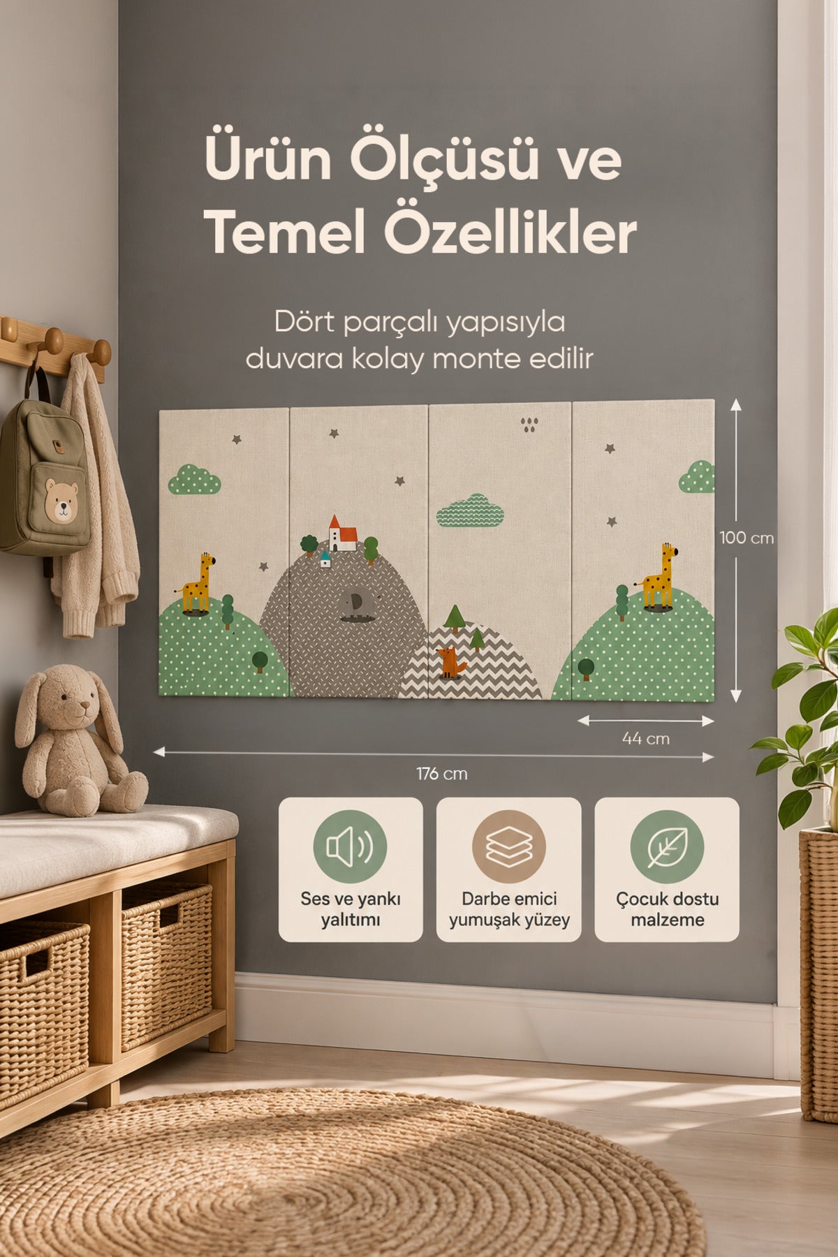 Kendinden Yapışkanlı Çocuk Odası Duvar Matı wumboo-color-gri