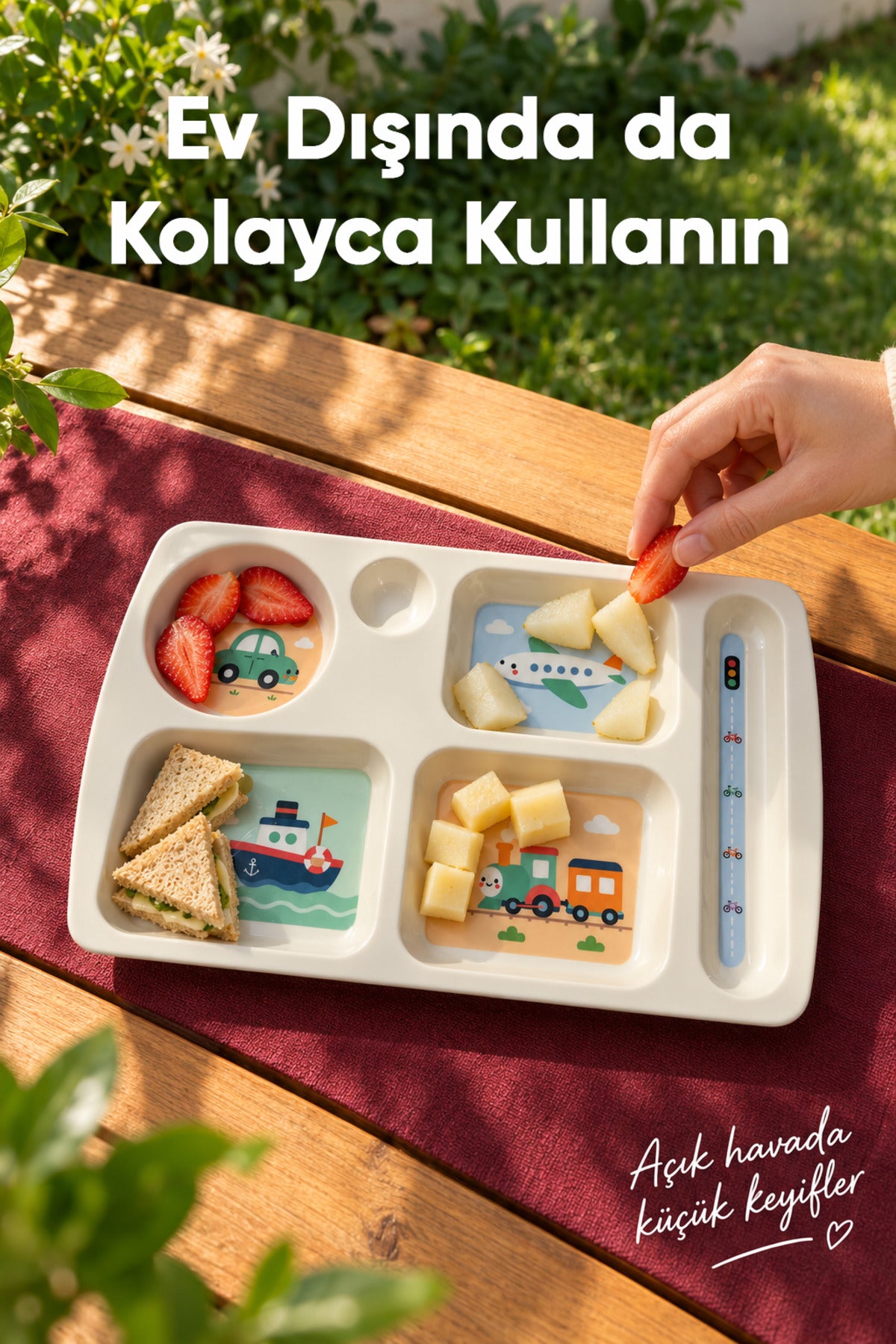 6 Bölmeli Melamin Çocuk Tabağı-Mama Tabağı-Ekstra Dayanıklı BPA Free Beslenme Tabağı- Araba