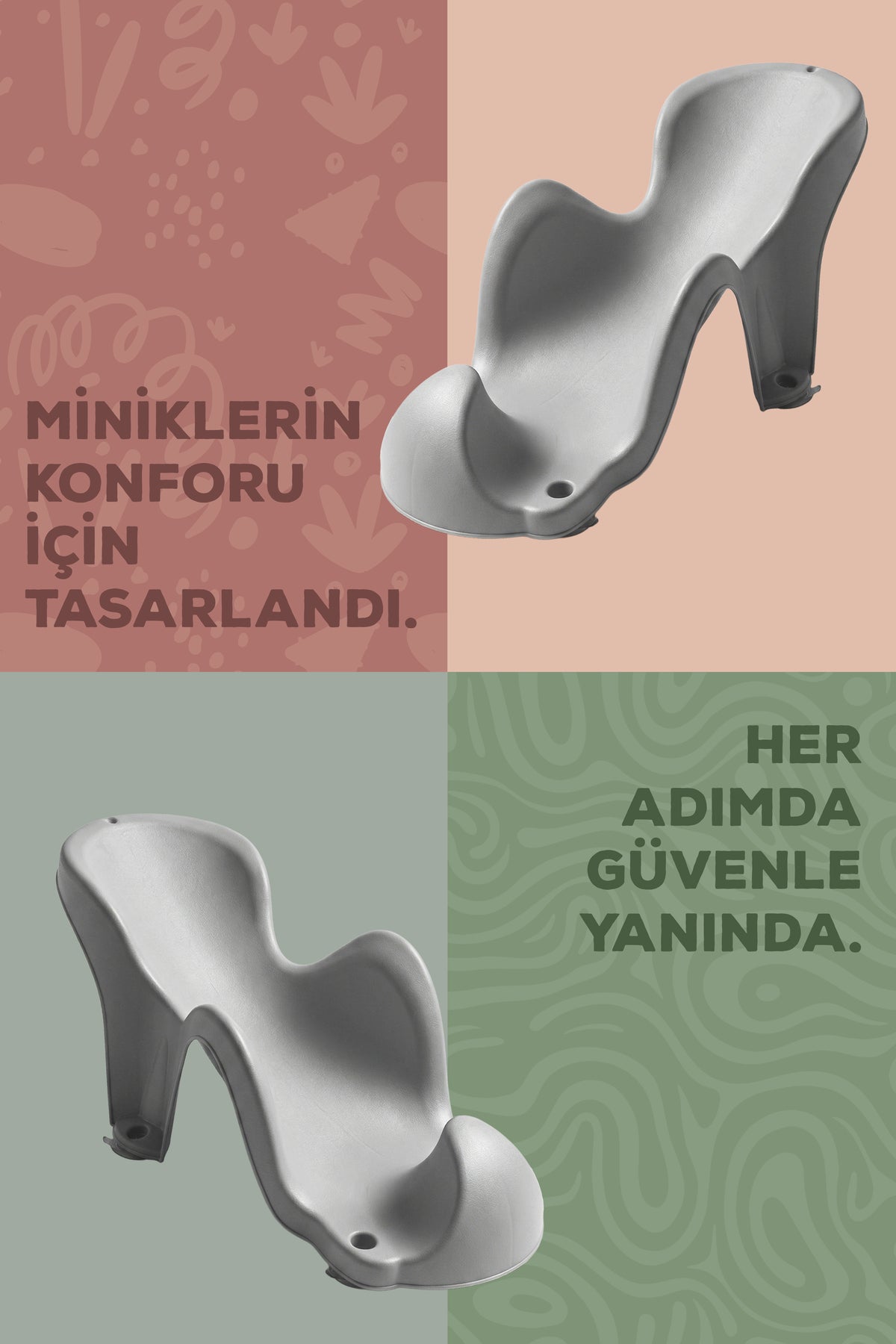 Vakumlu Bebek Yıkama Banyo Aparatı - Bebek Küvet Oturağı - Gri