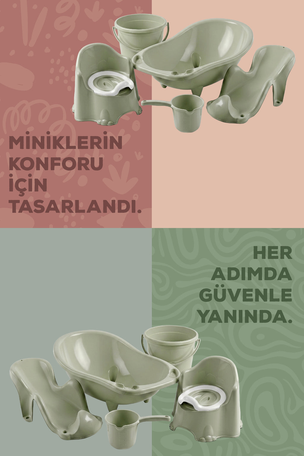5'li Set Fileli Yenidoğan Küvet Seti Yeşil