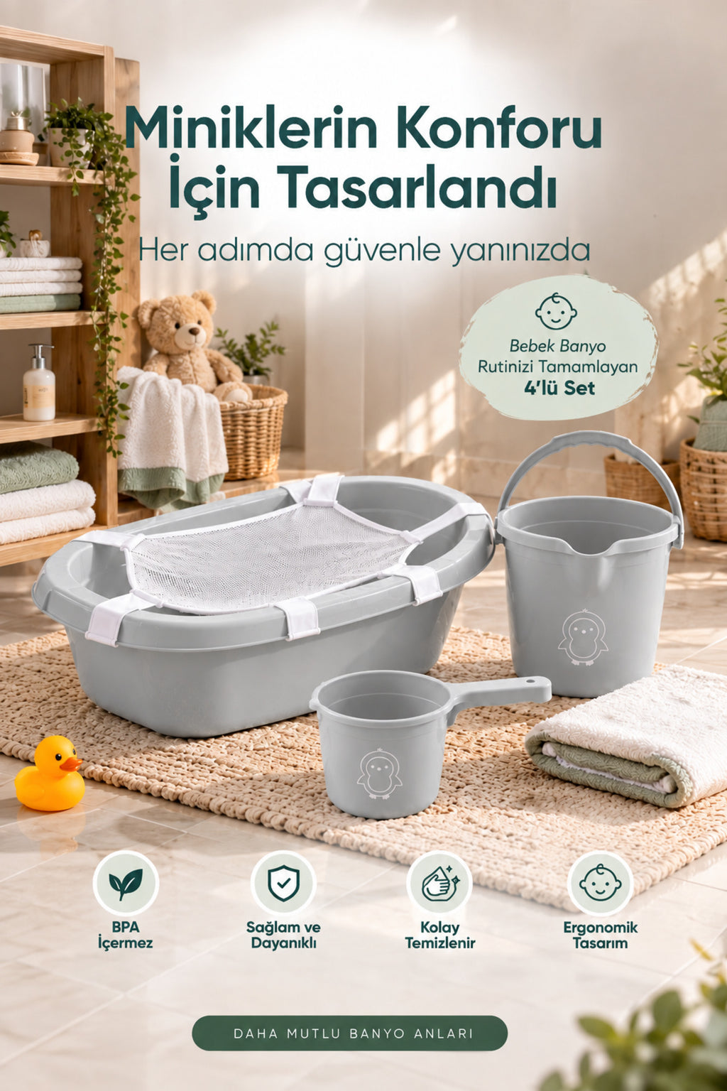 4'lü 42 Litre Bebek Küvet Seti File Hediyeli wumboo-color-gri