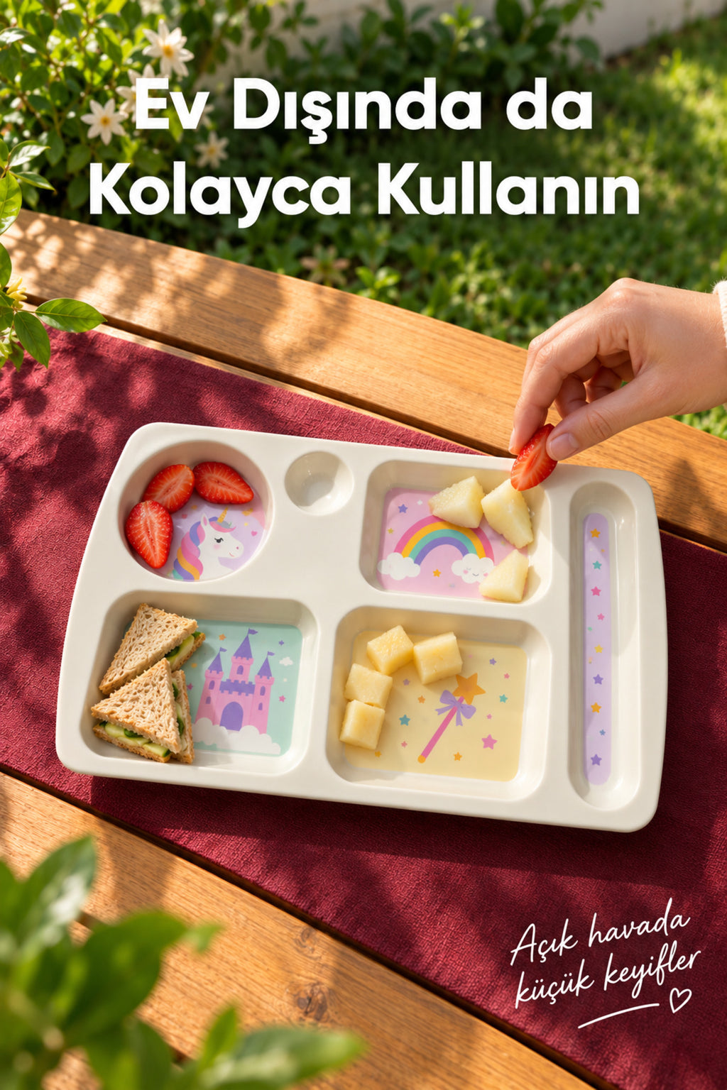 6 Bölmeli Melamin Çocuk Tabağı-Mama Tabağı-Ekstra Dayanıklı BPA Free Beslenme Tabağı- Unicorn