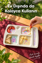 6 Bölmeli Melamin Çocuk Tabağı-Mama Tabağı-Ekstra Dayanıklı BPA Free Beslenme Tabağı- Unicorn