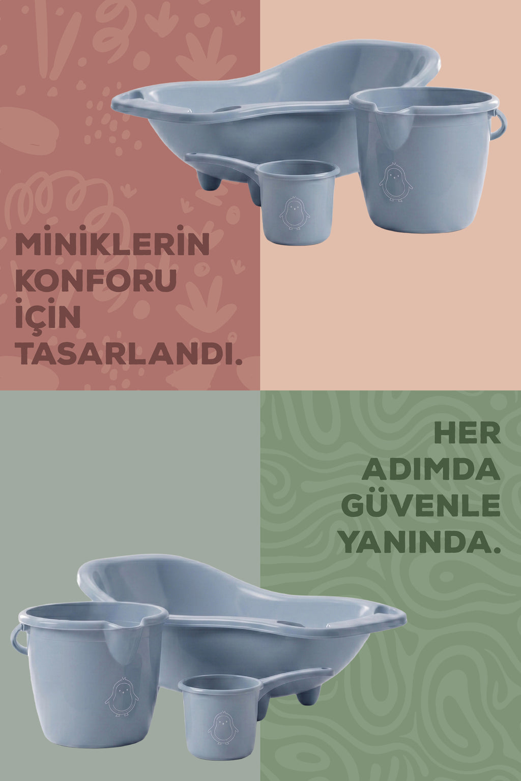 3'lü Set Fileli Yenidoğan Küvet Seti Mavi