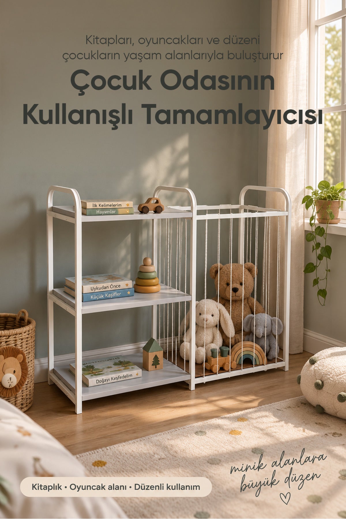 Çocuk Odası Sepet ve Kitaplık wumboo-color-ekru