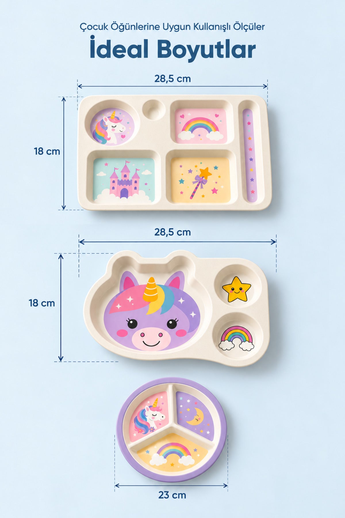 3'lü Melamin Çocuk Tabağı - Ekstra Dayanıklı BPA Free Beslenme Seti- Kırılmaz Çocuk Beslenme Tabağı - BSH-155