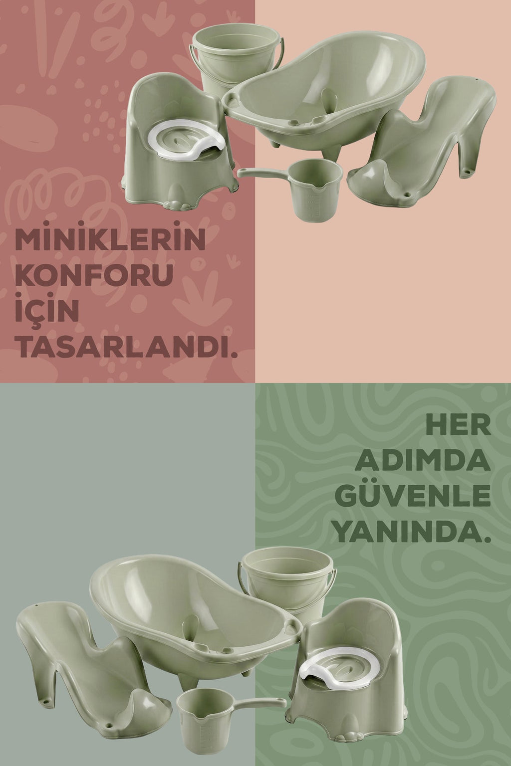 5'li Set Fileli Yenidoğan Küvet Seti Yeşil wumboo-color-yesil