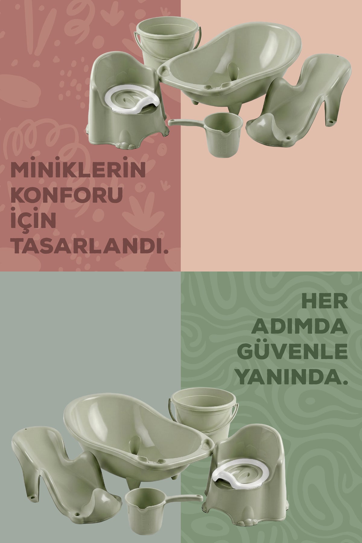 5'li Set Fileli Yenidoğan Küvet Seti Yeşil wumboo-color-yesil